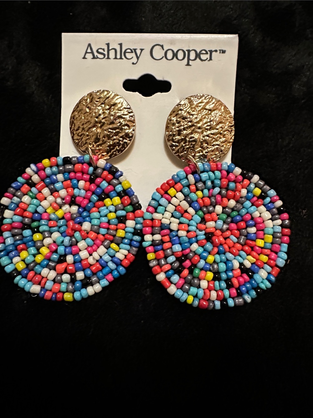 Ashley Cooper Gold Top Multicolor Seed Bead Spiral Earrings